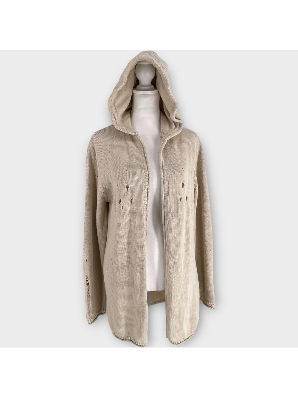 Premium Soulstar Distressed Hooded Chunky Knit Cardigan Open Front Sweater